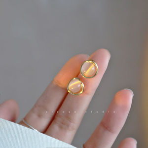 925纯银猫眼石耳钉女韩国网红气质耳环小众设计感饰品2023年新款