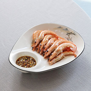 摆虾盘白灼虾盘子带醋碟子母薯条寿司饺子盘创意陶瓷装水煮虾的盘