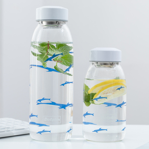 大容量喝水杯子学生女韩国清新简约创意可爱海豚便携随手玻璃杯男