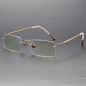 林德伯格竹节款2312无框眼镜钛无螺丝超轻商务方框18K金近视镜架