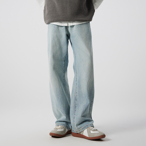 GTRG潮牌新品百搭320克水洗日系复古马骝设计简约直筒微喇牛仔裤