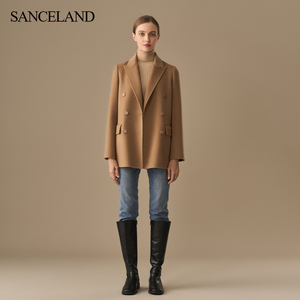 SANCELAND三石一澜冬H型短款双排扣双面羊毛羊绒大衣SG47122059