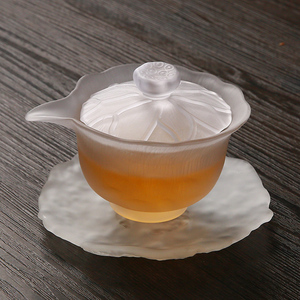 玻璃盖杯磨砂云雾三才盖碗功夫茶具茶杯家用单个茶碗泡茶器手抓壶