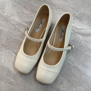 法式玛丽珍女鞋2024新款夏季白色粗跟高跟鞋复古鞋子小香风单鞋女