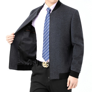 秋季新款中年男装羊绒夹克衫短款立领商务休闲男士上衣爸爸装外.