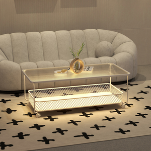 法式奶油风长方形虹玻璃小户型茶几客厅家用现代简约可移动小桌子