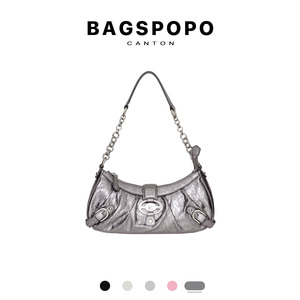 BAGSPOPO 馄饨包 油蜡头层牛皮 链条腋下包 小众设计高级感小包