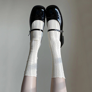 白色JK堆堆袜女蕾丝镂空小腿袜子夏季薄款透气网眼长中筒袜ins潮