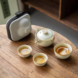 桃花汝窑旅行茶具便携式快客杯个人专用随身包泡茶壶套装户外露营