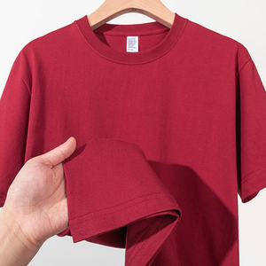 新款纯色！重磅短袖T恤酒红色圆领宽松夏季日常流行百搭男女上衣