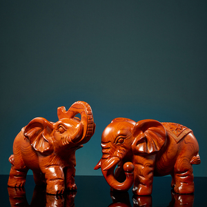 花梨木雕大象摆件一对实木雕刻吸水象红木质家居客厅公司装饰送礼