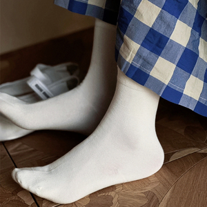 夏季日系袜子女薄款纯色无骨堆堆袜平纹肌理月子袜中筒纯棉女袜
