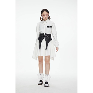 ZZFY STUDIO 设计师品牌 羊皮腰封白色衬衫裙杨超越同款