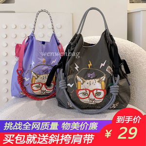 日本ball chain环保袋高圆圆同款包闪电猫刺绣尼龙帆布女包购物袋