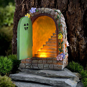 仙女花园石门楼梯太阳能灯户外庭院树脂摆件阳台家居装饰小夜灯