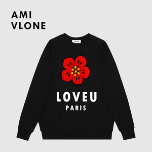 Ami vlone 官网品牌黑色卫衣女2023新款小红花情侣基本款宽松上衣