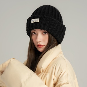 韩版ins百搭加厚毛线帽子女款冬季保暖大头围显脸小针织护耳帽潮