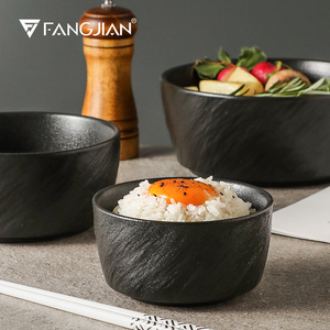 FJ岩砂高级感吃饭碗家用黑色的陶瓷碗高颜值小碗米饭沙拉日式餐具
