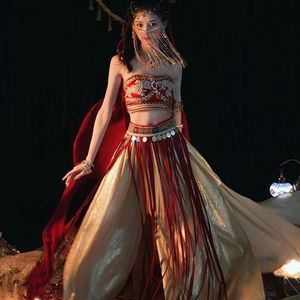 绝美汉服女异域敦煌风舞蹈飞天古风飘逸中国风开衩裙表演服装沙漠