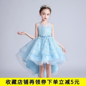 儿童礼服蓬蓬公主裙拖尾童装夏季女童钢琴中大童舞蹈表演网纱裙子