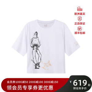 阿玛尼EA7女士宽松版短款五分袖短袖女装T恤印花图案3LTT43 TJ6SZ