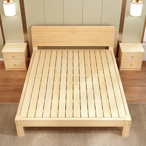 实木床单人床板床公寓工厂直销松木家用原木色1.8米简易木床客栈