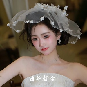超仙手工蕾丝复古花环发饰韩式新娘婚纱跟妆头纱头饰外景拍照道具