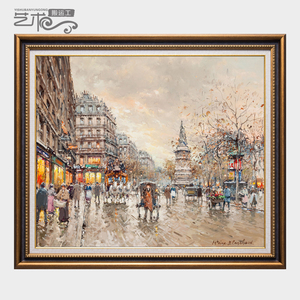 世界名油画轻奢美欧式手绘巴黎街风景复古典客餐厅过道装饰挂305