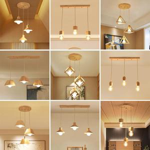 日式创意三头吊灯家用饭厅吧台个餐厅灯原木圆盘长盘实木吊灯具