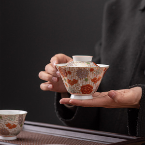 金丝予花有田九谷烧制日本回流日式手绘功夫茶具套装高档盖碗茶杯