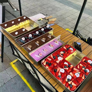 网红提拉米苏盒子托盘夜市摆摊不锈钢甜品蛋糕包装盒模具铁盒托盘