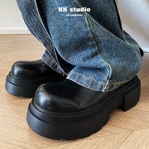 KK Studio原创增高7cm厚底皮鞋高级感复古日系女工装大头德比鞋男
