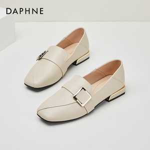 达芙妮Daphne~只看细节！米色软皮乐福鞋女款低跟单鞋粗跟小皮鞋