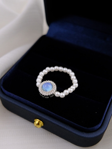 925纯银大海蓝色珍珠戒指小众设计食指戒时尚个性高级轻奢指环ins