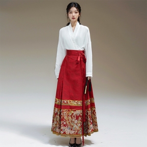新中式国风明制白色汉服红色马面裙新款结婚礼服大码女装胖mm套装