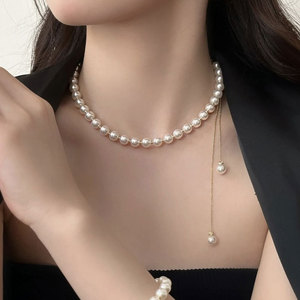 施家大珍珠项链女小众设计高级感小米珠颈链2024年新款爆款锁骨链