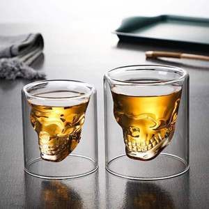 骷髅头骨酒杯威士忌酒杯白酒杯个性双层透明玻璃杯杯子骷髅酒杯