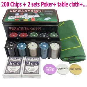 德州扑克棋牌室200片铁盒扑克套装21点桌布+筹码+庄码+娱乐