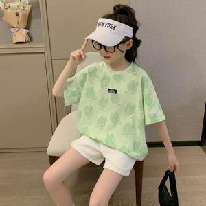 童泰女童短袖T恤夏装2024新款韩版儿童大童薄款时髦洋气上衣童装