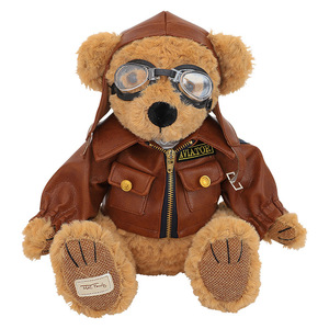 飞行员小熊哈雷机车骑士泰迪熊小礼物工匠灰熊空军熊毛绒玩具公仔