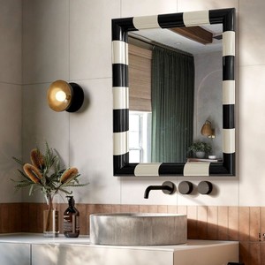 法式浴室镜壁挂家用卫生间化妆镜美式黑白格子客厅玄关挂墙装饰镜