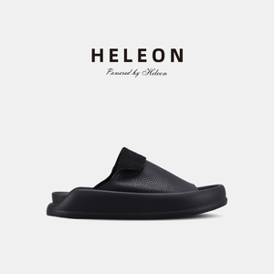 Heleon男士鞋子2024夏季新款凉拖鞋真皮黑色外穿休闲软底一字拖鞋