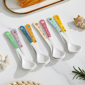 竹纤维儿童吃饭勺子家用可爱卡通婴儿宝宝食品级塑料汤匙长柄调羹
