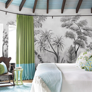 东南亚热带雨林森林卧室背景墙纸 绿植物芭蕉叶壁纸 北欧树叶墙布