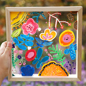 大班美工区材料亚克力玻璃画板儿童涂鸦玻璃画画创意美术材料包