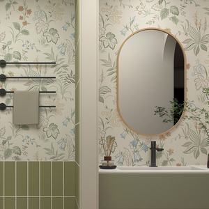 法式卫生间背景墙防水自粘墙贴植物奶油风浴室壁纸复古贴纸简约风