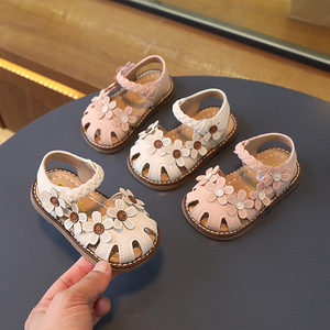 夏季婴幼儿女童学步鞋子一周岁女宝宝夏天包头凉鞋软底公主鞋透气