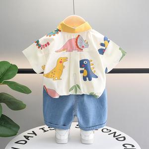 巴拉巴柆男童夏季套装宝宝夏装1一2-3-4岁男孩儿童衬衫短袖两件套