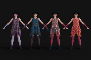 模型素材maya 3Dmax亚洲女孩宽松连衣裙旅游休闲服装三维女性人物
