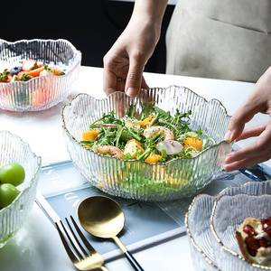 透明金边玻璃碗水果盘沙拉碗家用大号高颜值ins风拌菜凉菜碗